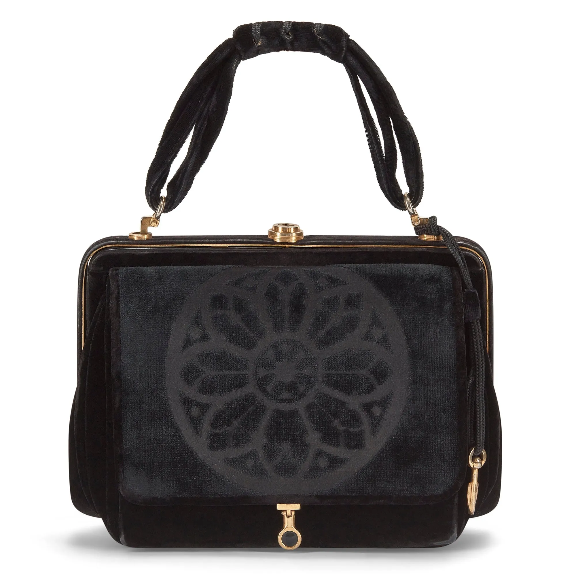 1940s Venetian Black Velvet and Leather Bag