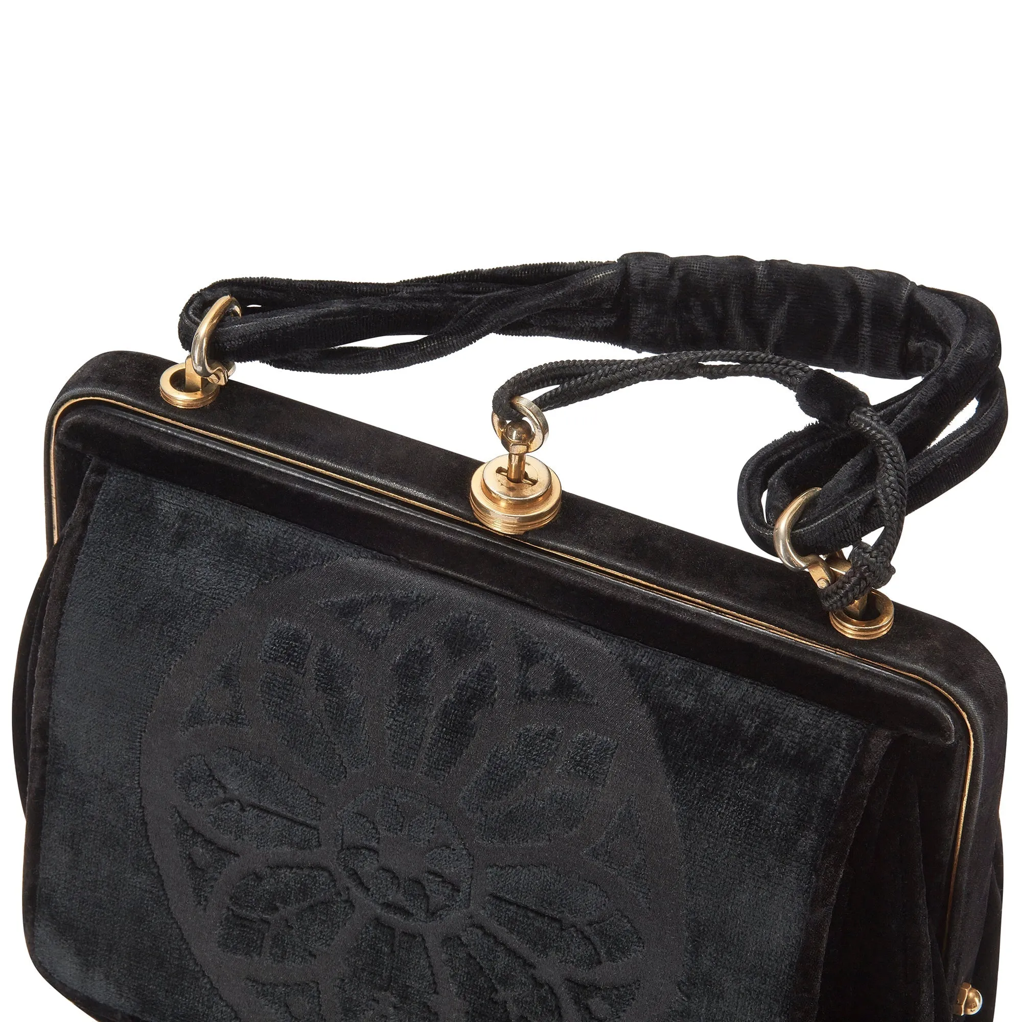 1940s Venetian Black Velvet and Leather Bag