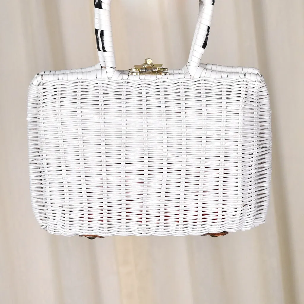 1950s Vintage Black & White Wicker Bag