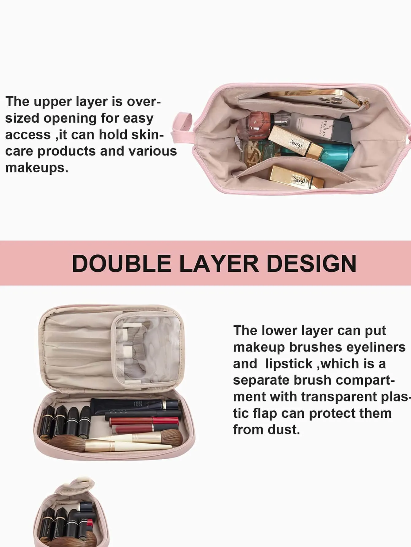 1pc Slogan Graphic Makeup Bag, Simple Large Capacity Portable Cosmetic Storage Bag For Home, Travel