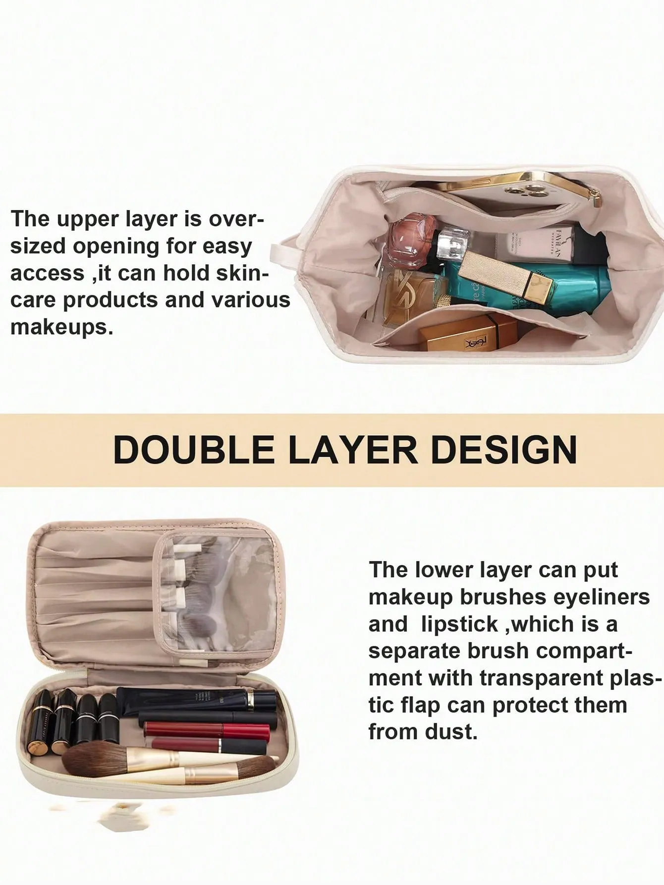 1pc Slogan Graphic Makeup Bag, Simple Large Capacity Portable Cosmetic Storage Bag For Home, Travel