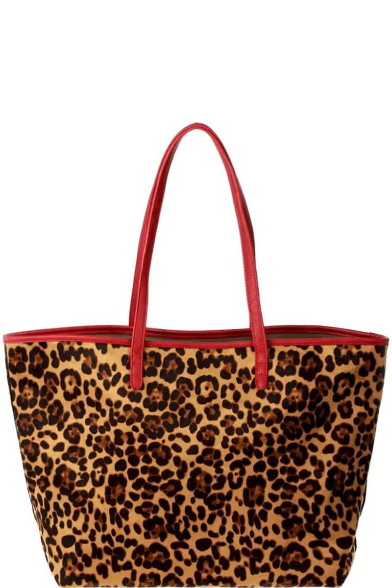 2in1 Designer Trendy Leopard Suede Shopper Bag