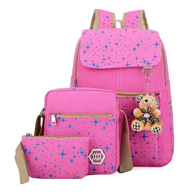 3pcs/set School Bags For Girls Women Backpack School Bags Star Backpack