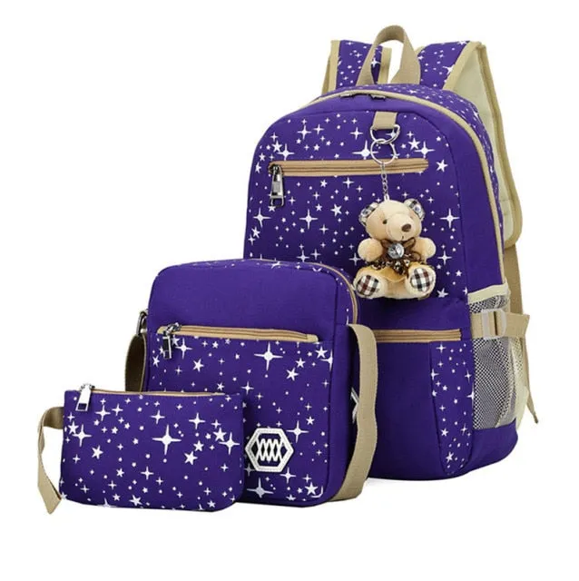 3pcs/set School Bags For Girls Women Backpack School Bags Star Backpack