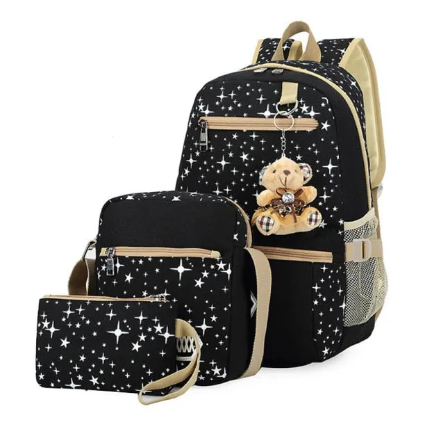 3pcs/set School Bags For Girls Women Backpack School Bags Star Backpack