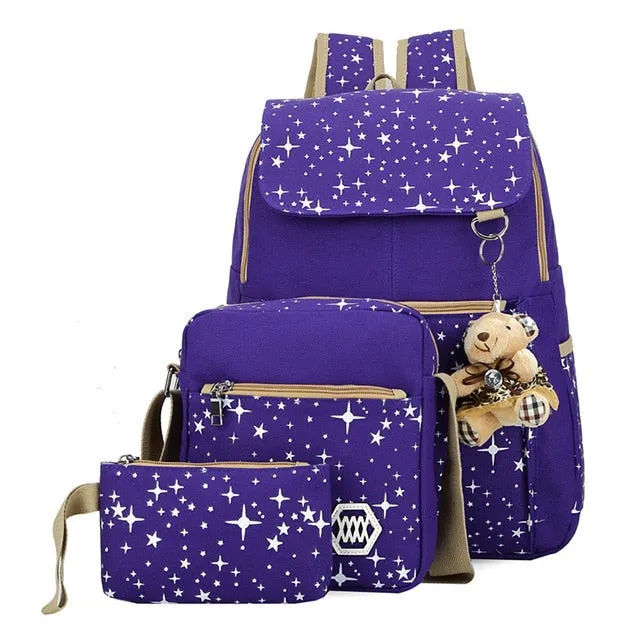 3pcs/set School Bags For Girls Women Backpack School Bags Star Backpack