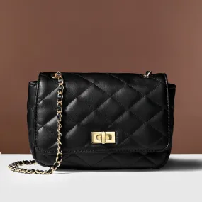 Accessorize London Women's Black Quilted Twistlock Sling Bag