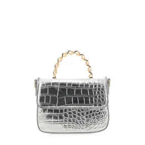 ALLAIAH HANDLE BAG - METALLIC SILVER CROC