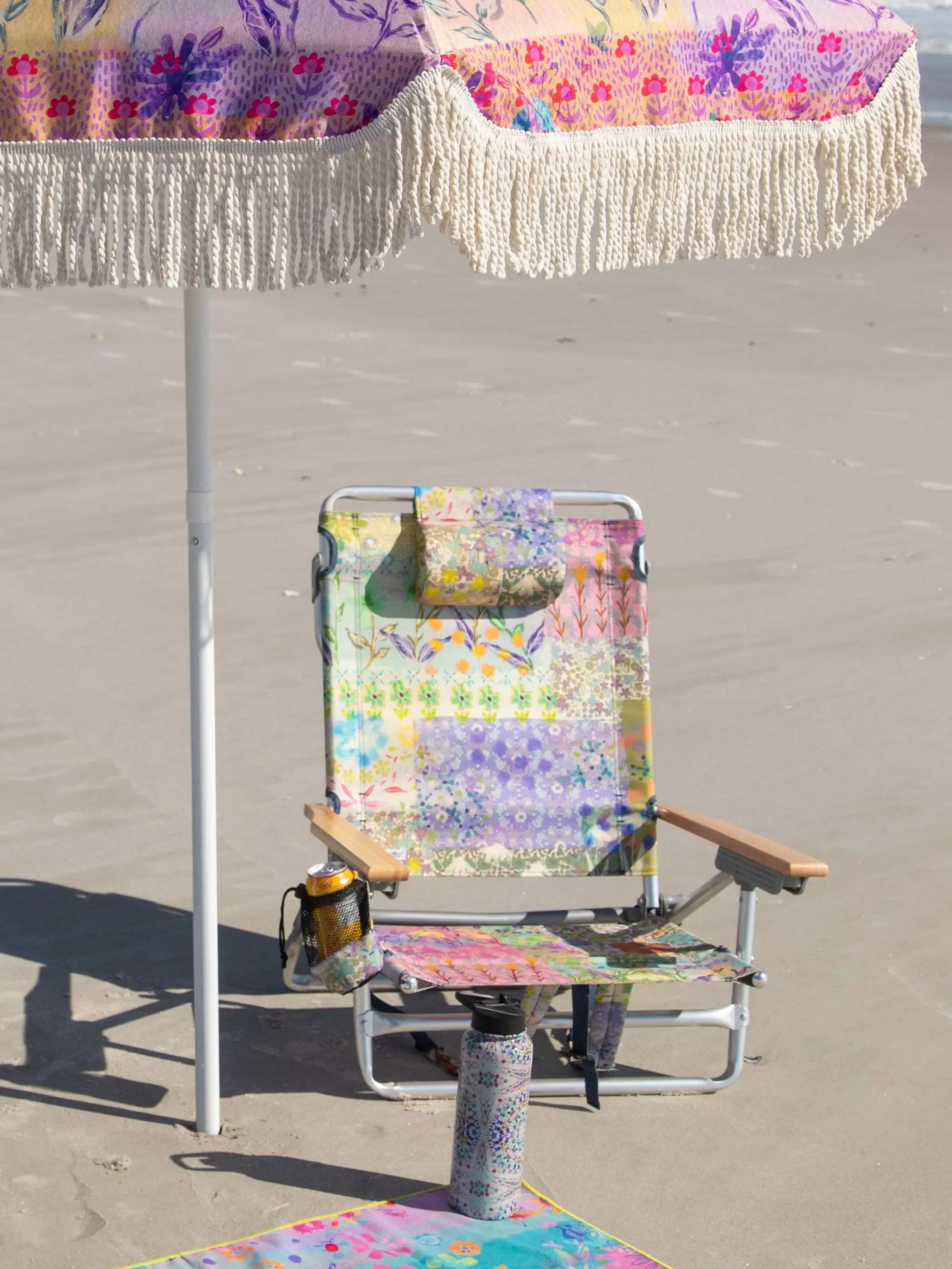 Backpack Beach Chair - Taupe Watercolor Patchwork