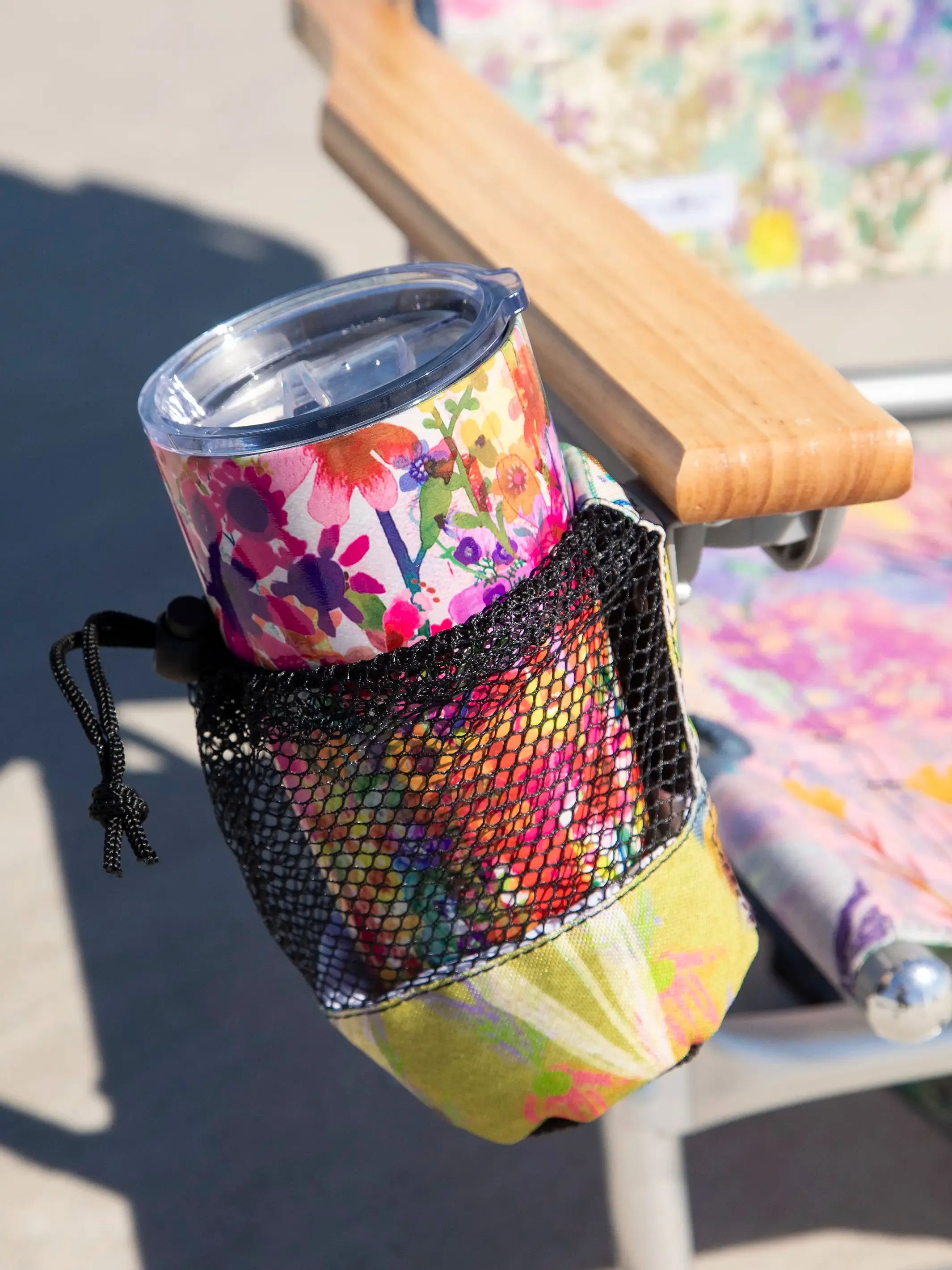 Backpack Beach Chair - Taupe Watercolor Patchwork