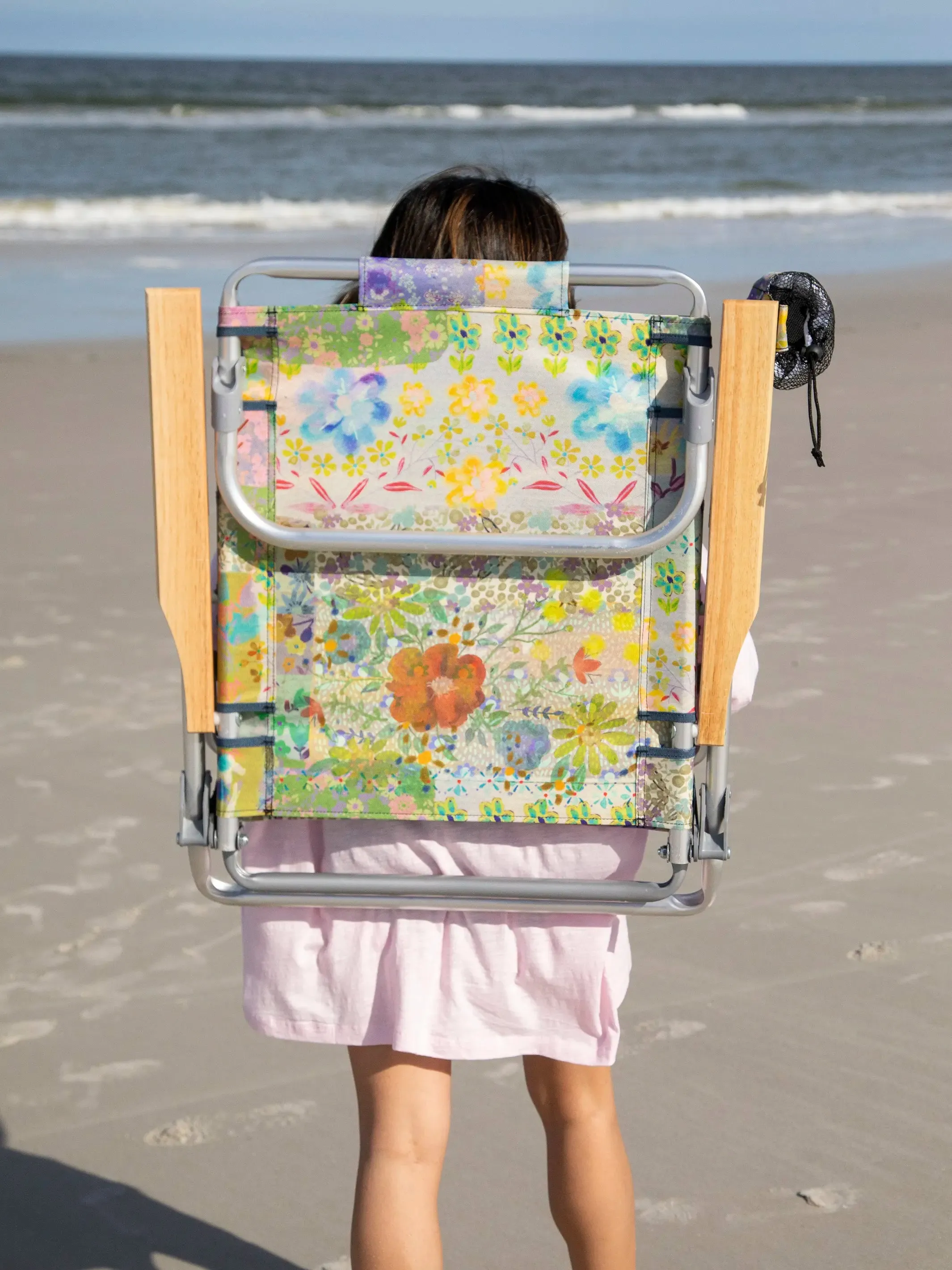 Backpack Beach Chair - Taupe Watercolor Patchwork