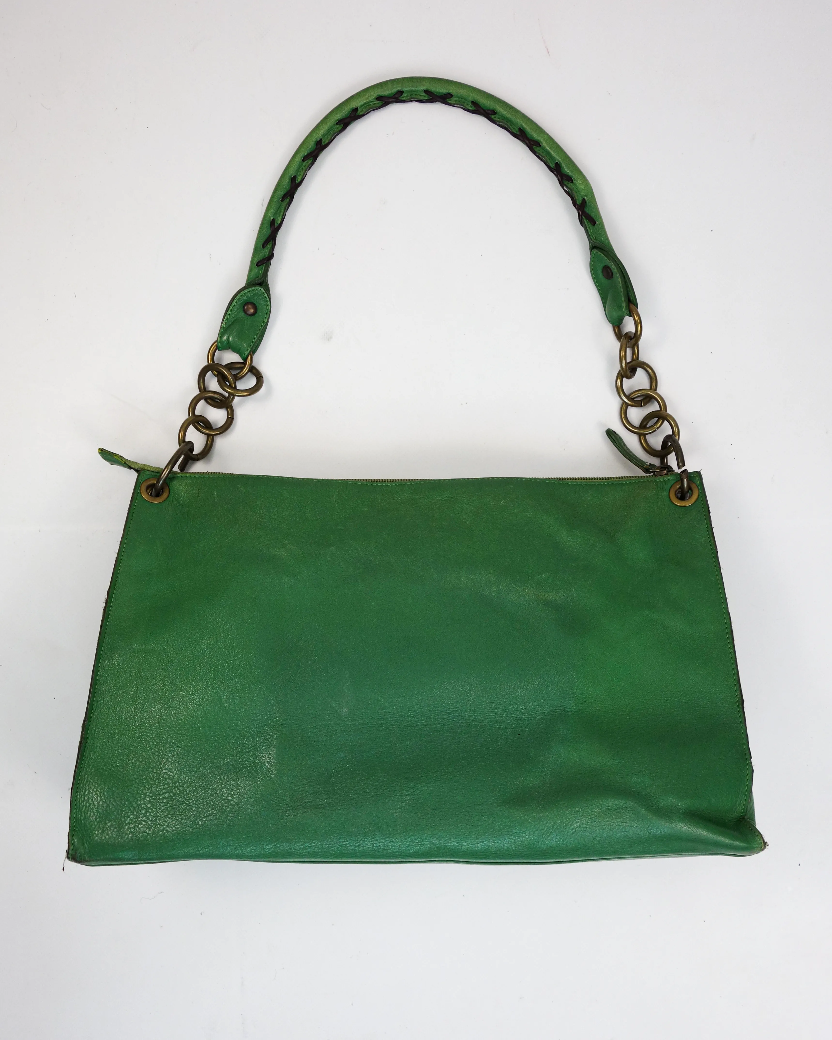 Balmain Green Leather Hand Bag 2000's