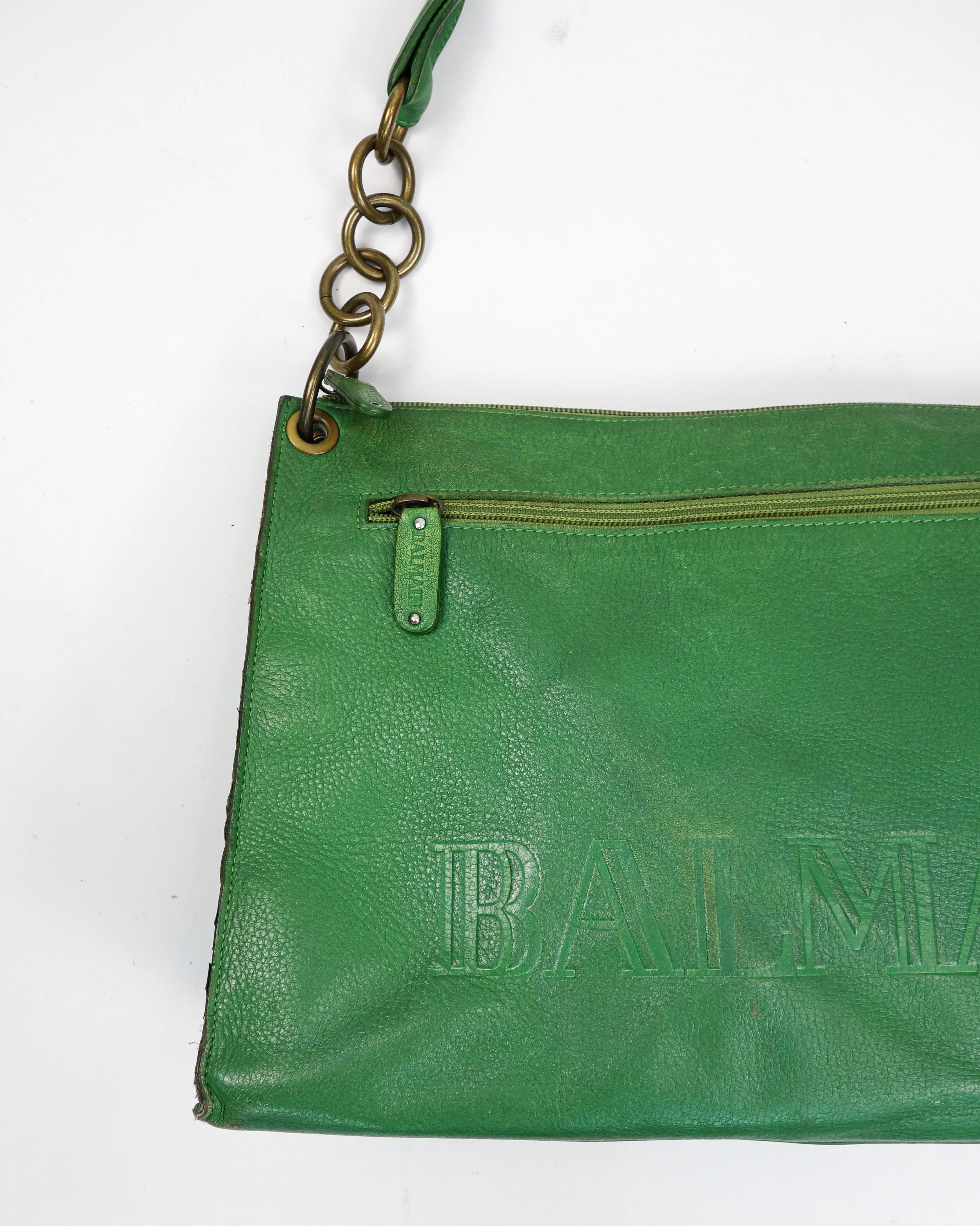 Balmain Green Leather Hand Bag 2000's