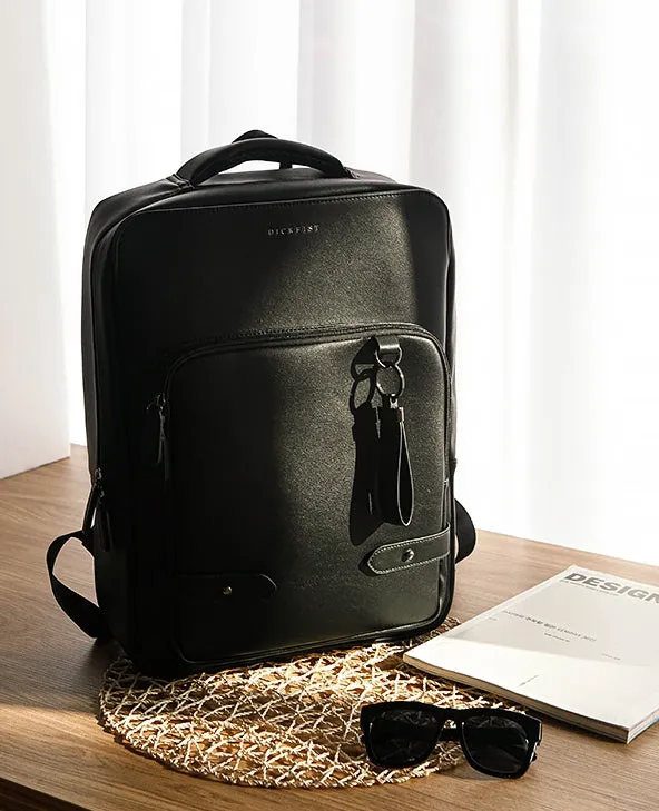 Black Faux Leather Backpack Square Travel Luggage Trolley Strap Laptop