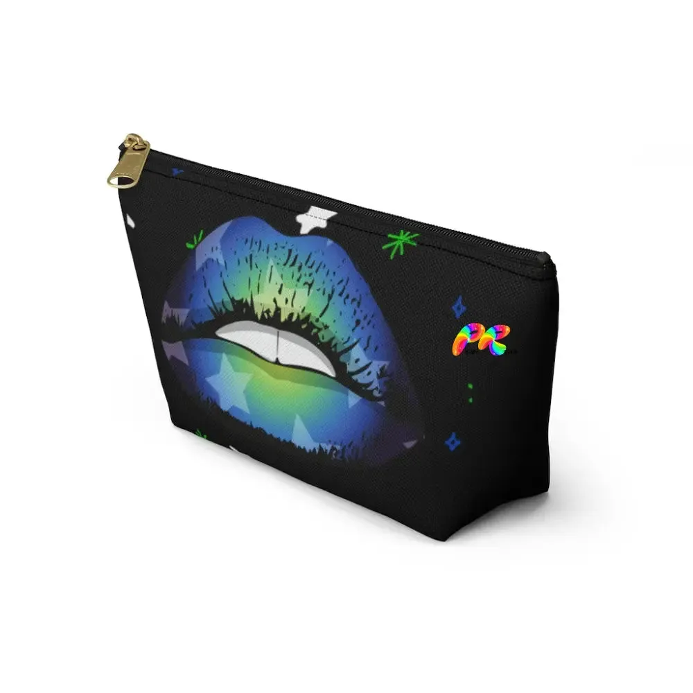 Black Makeup Bag with Blue Lips