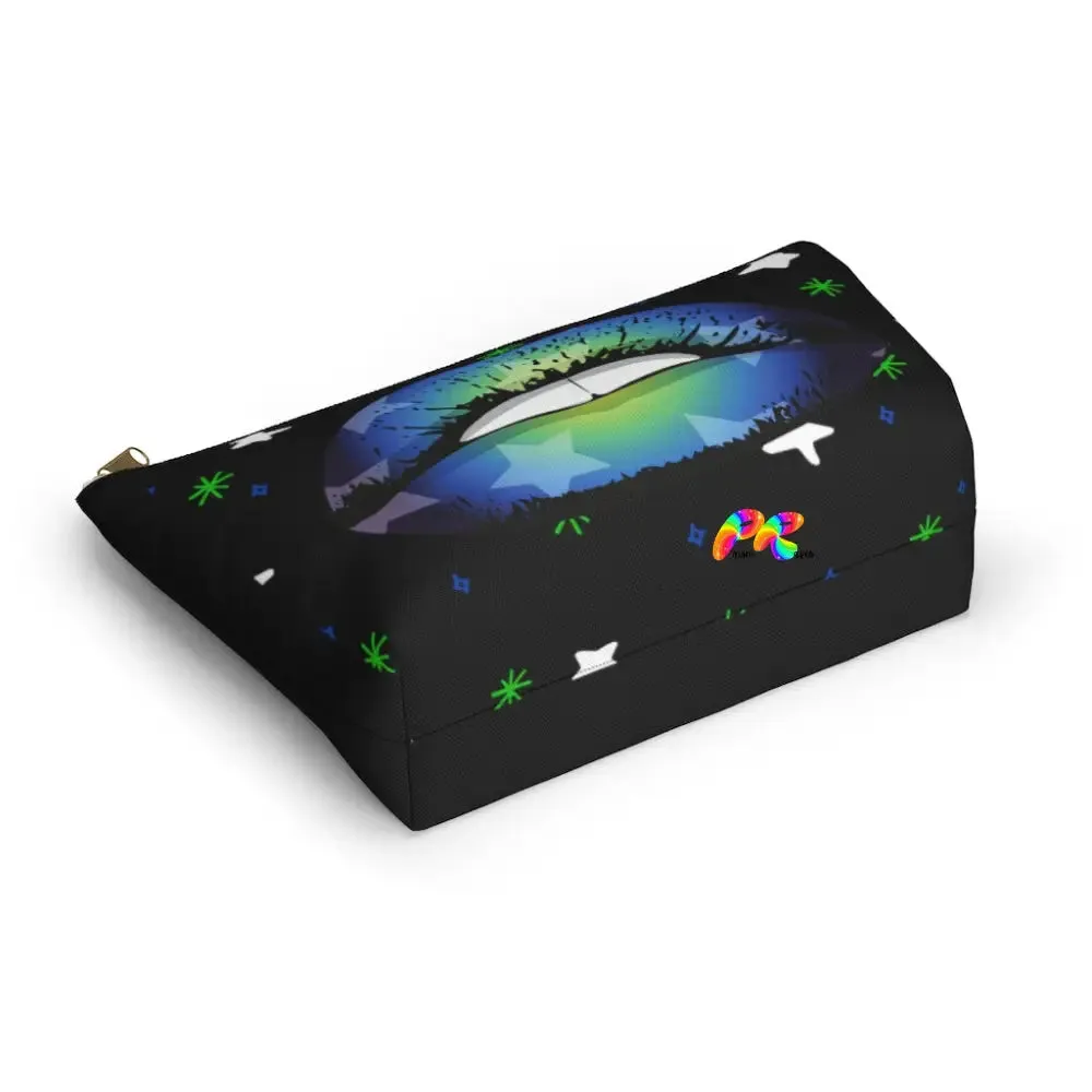 Black Makeup Bag with Blue Lips