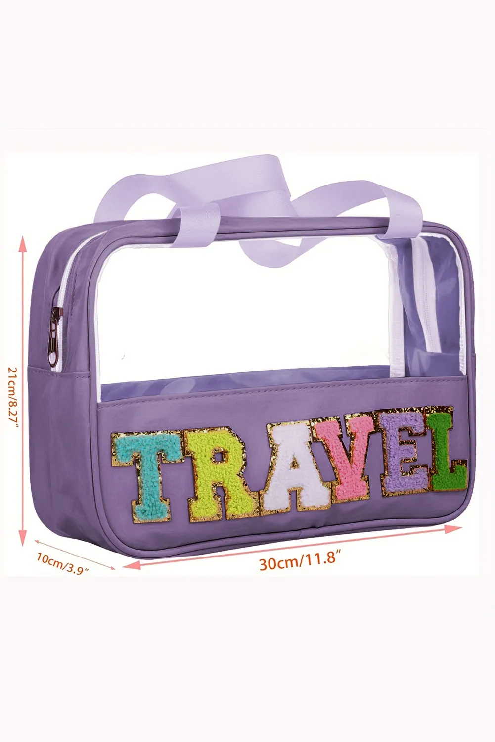 Black TRAVEL Chenille Letter Clear PVC Makeup Bag