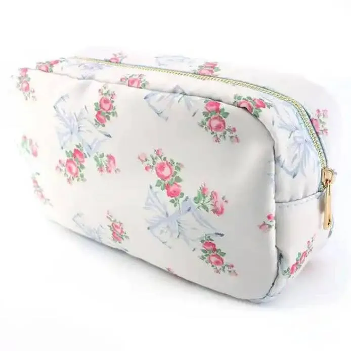 blue rose petal cosmetic bag