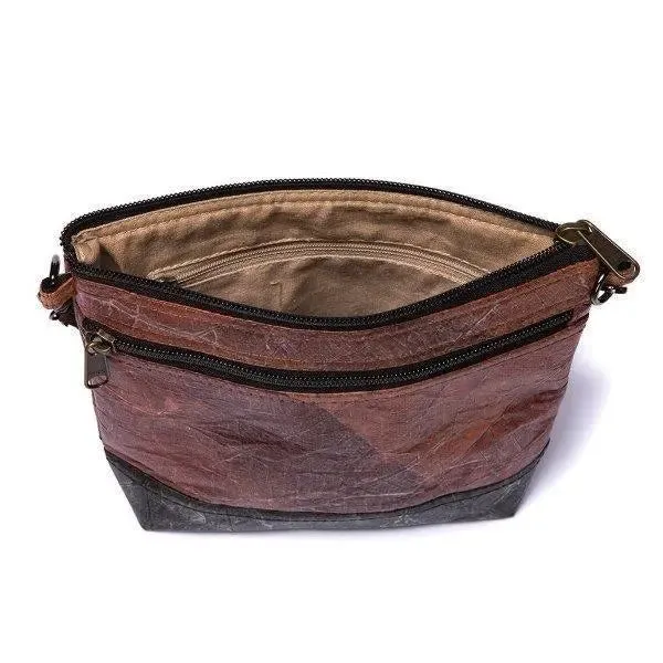 Brown Vegan leaf leather shoulder bag by Tree Tribe