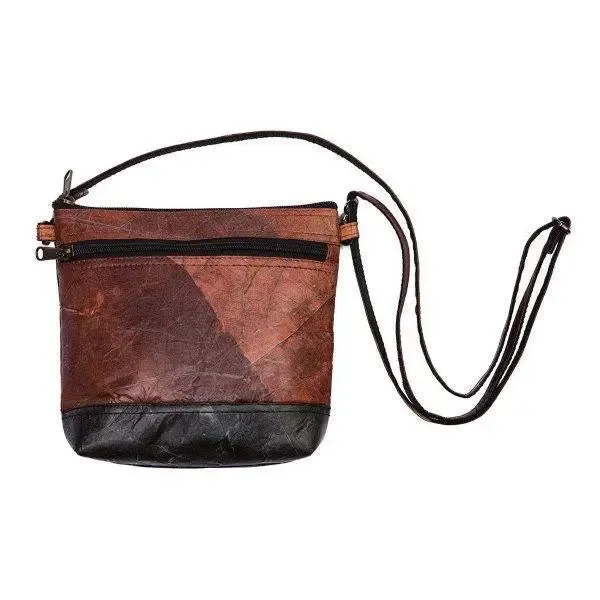 Brown Vegan leaf leather shoulder bag by Tree Tribe