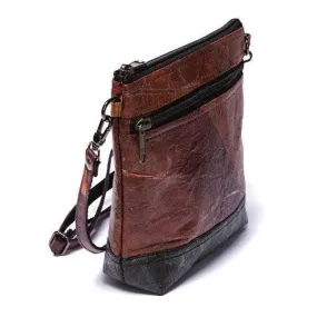 Brown Vegan leaf leather shoulder bag by Tree Tribe