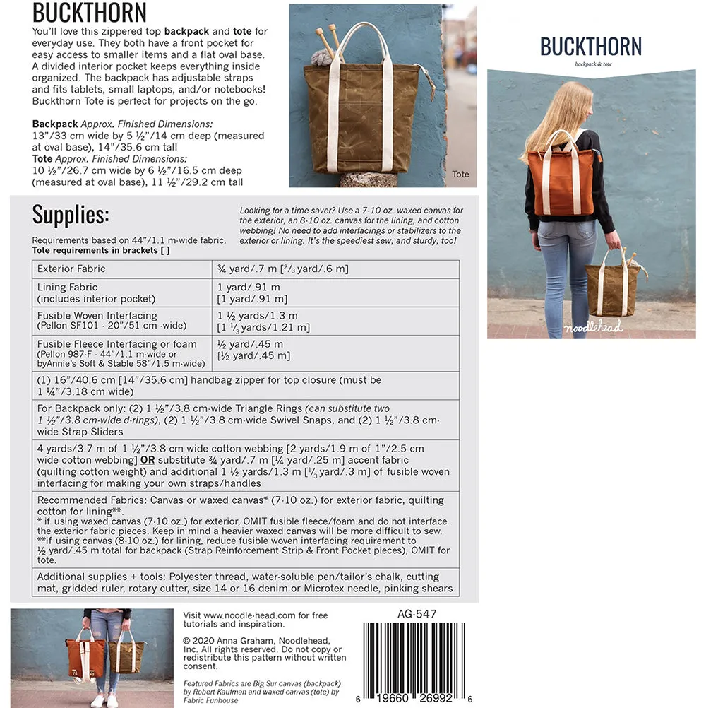 Buckthorn Tote Bag Project Kit - CANVAS (8.6 oz)