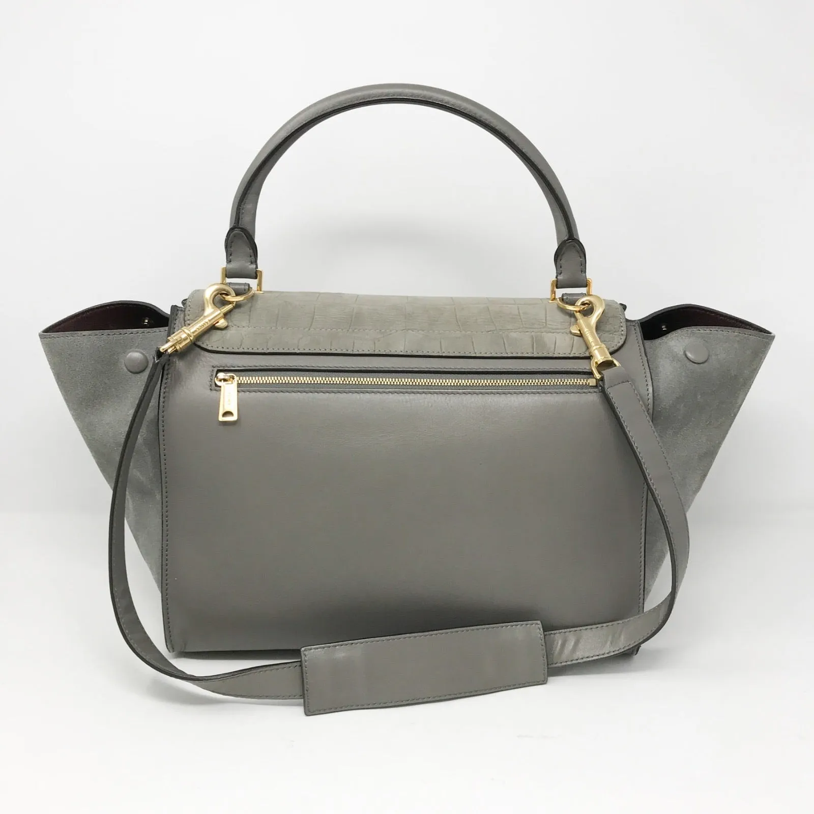 Celine Suede Croc Print Medium Trapeze Bag