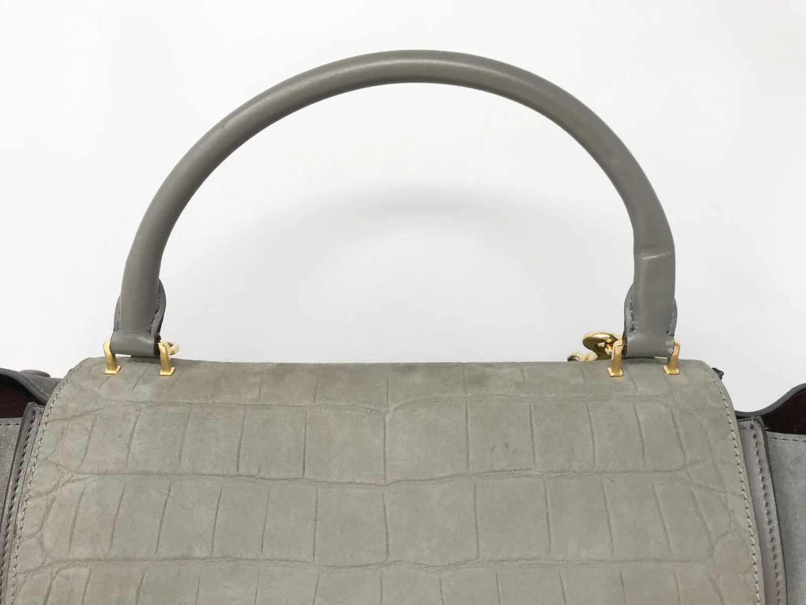 Celine Suede Croc Print Medium Trapeze Bag