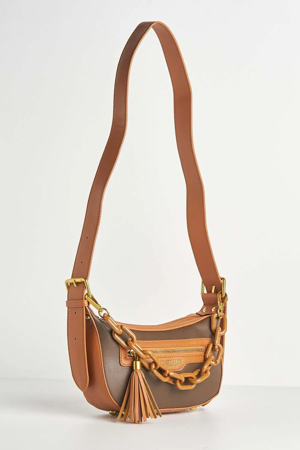 Cinna Horsebit Detail Cross Body Bag in Tan