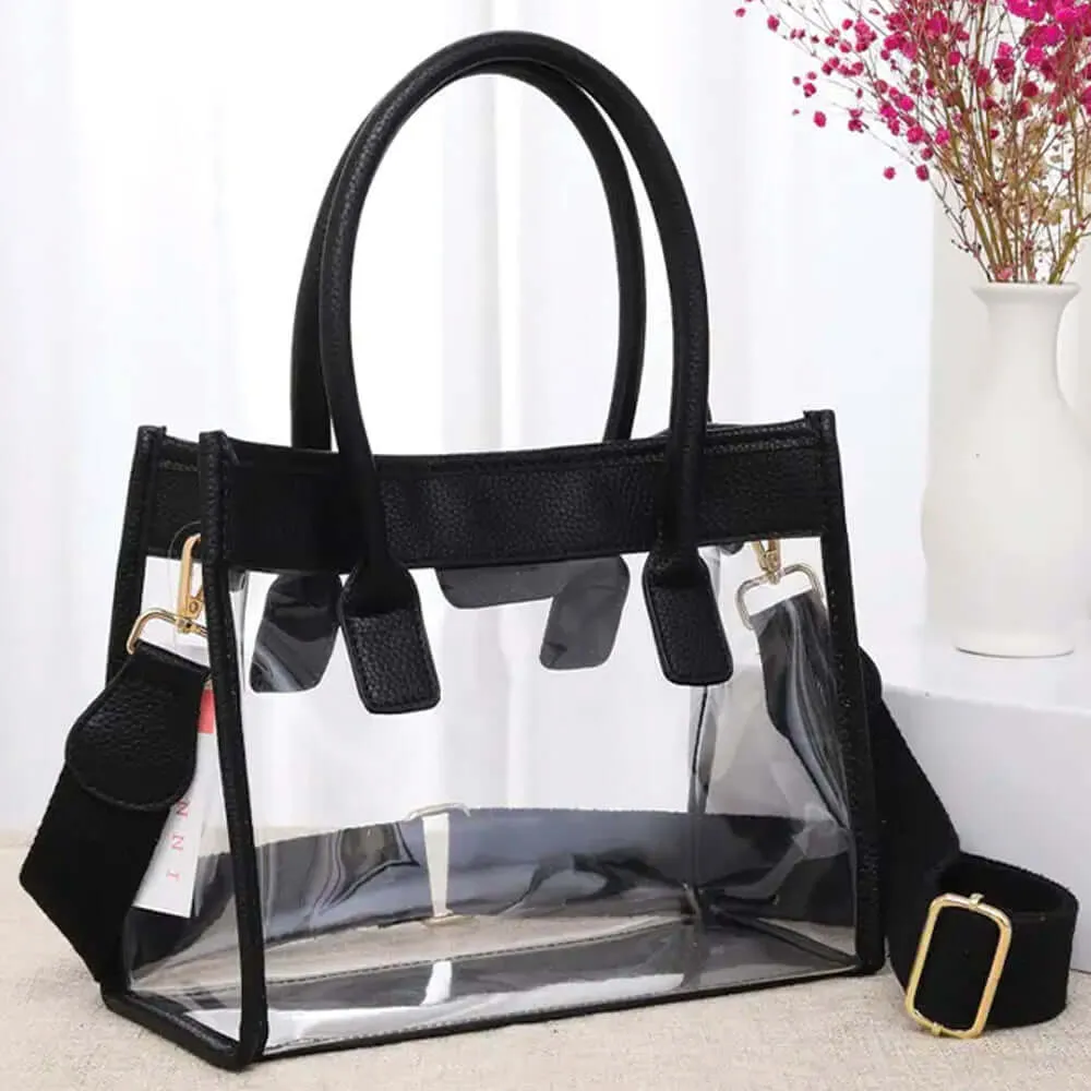 Clear/Black Color Trim Hand Bag