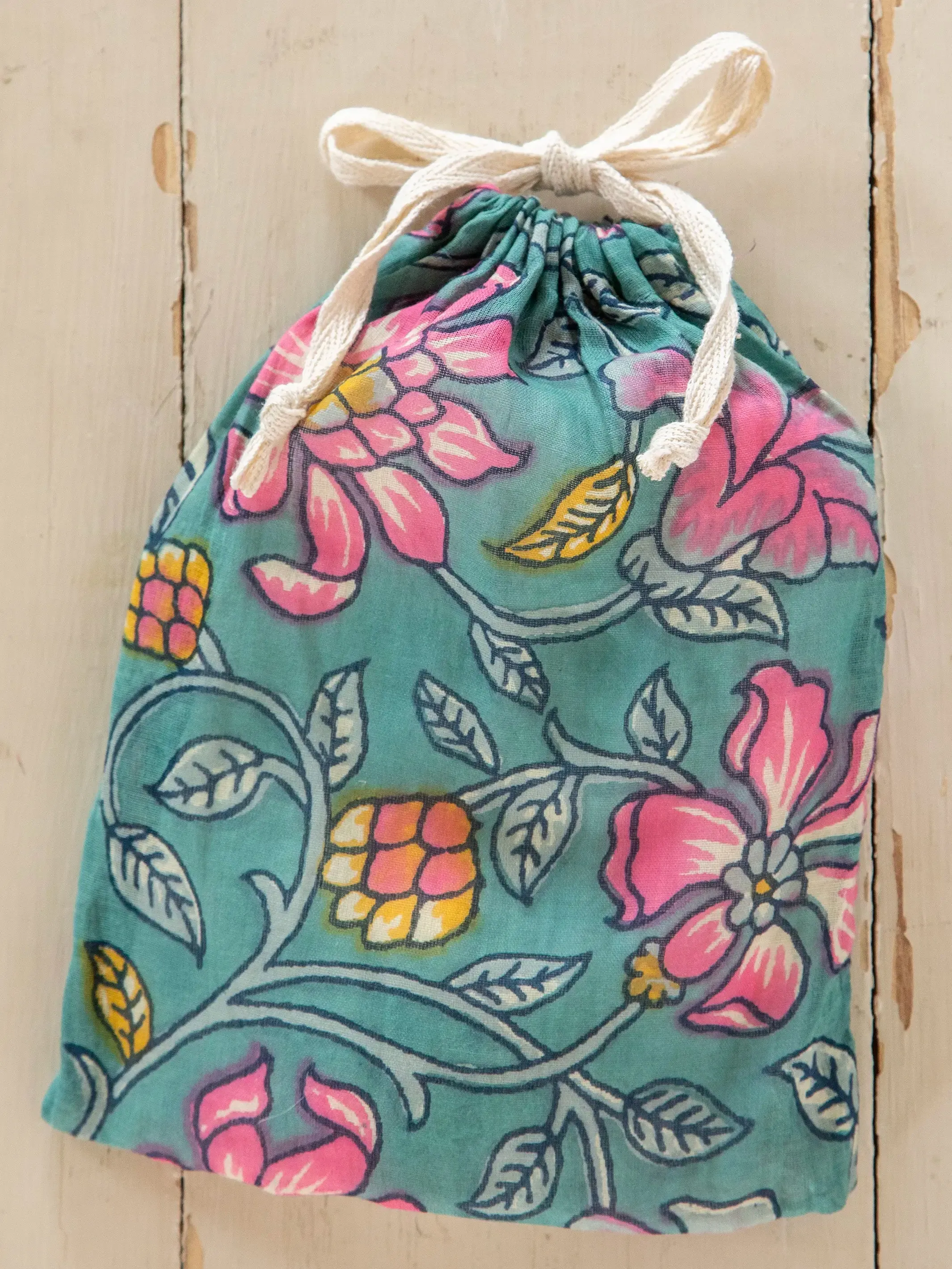 Cotton Tunic-In-A-Bag - Light Blue Pink Lilies