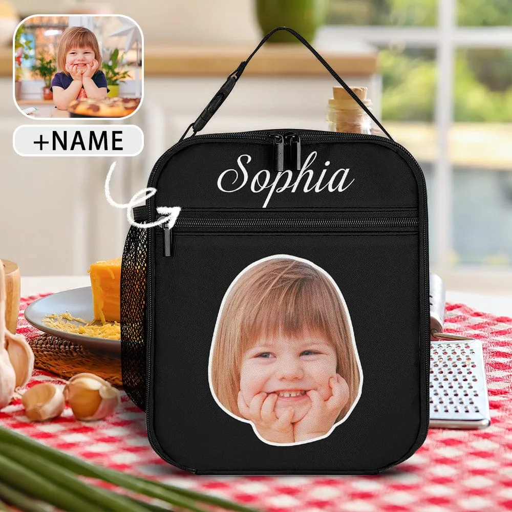 Custom Face&Name Black Portable Insulated Lunch Bag