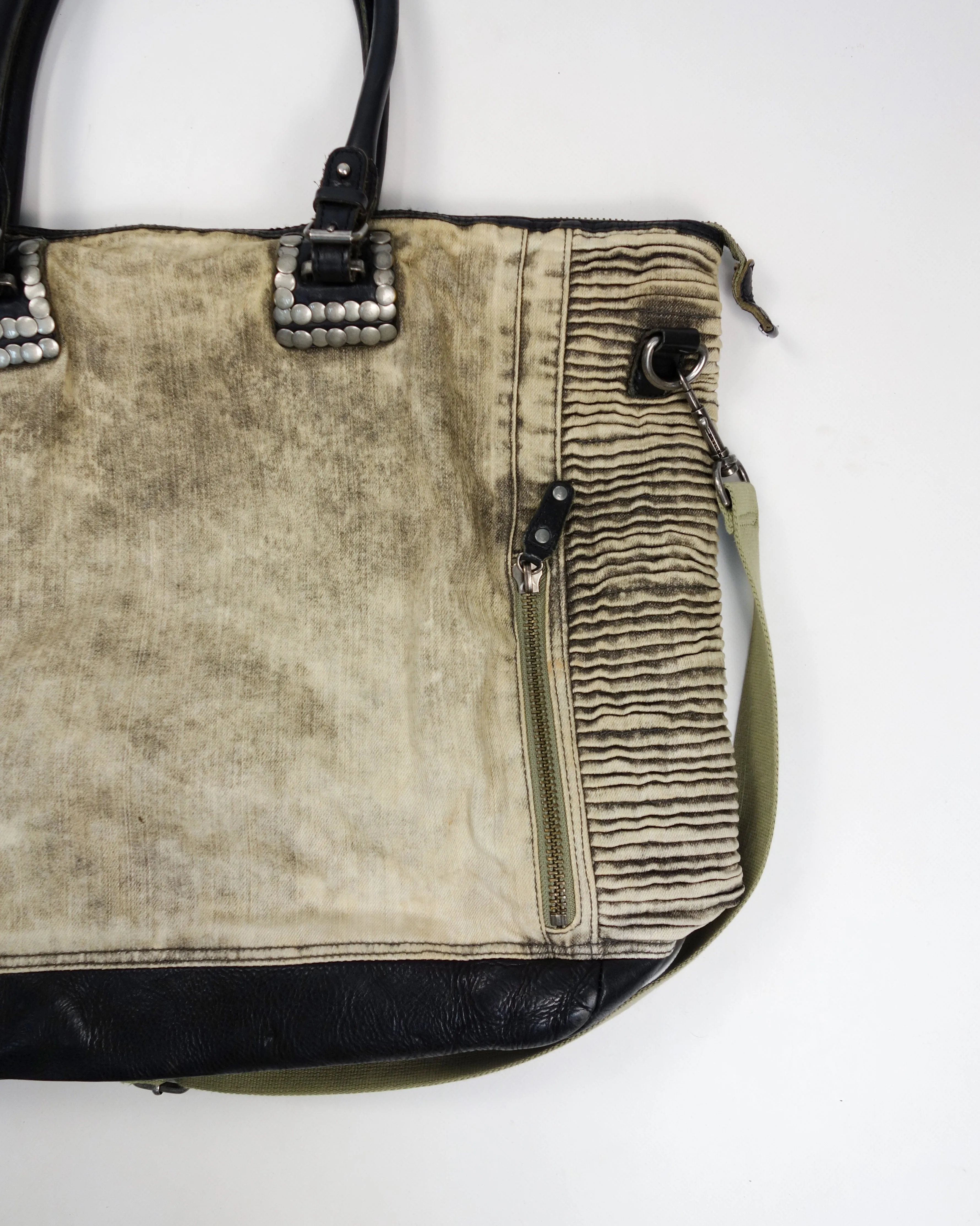 Diesel Pleated Denim   Leather Wide Bag 1990's