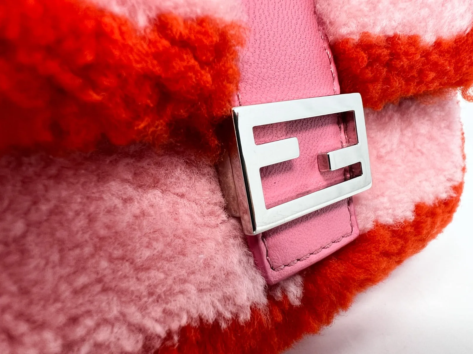 Fendi Micro Baguette Pink Shearling Fur Bag