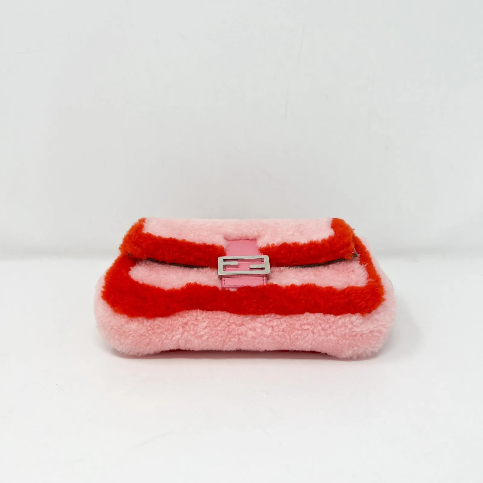 Fendi Micro Baguette Pink Shearling Fur Bag