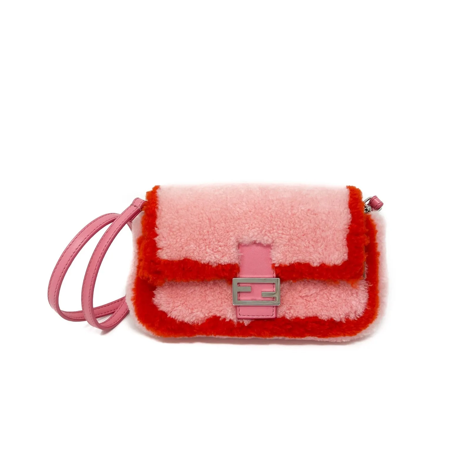 Fendi Micro Baguette Pink Shearling Fur Bag