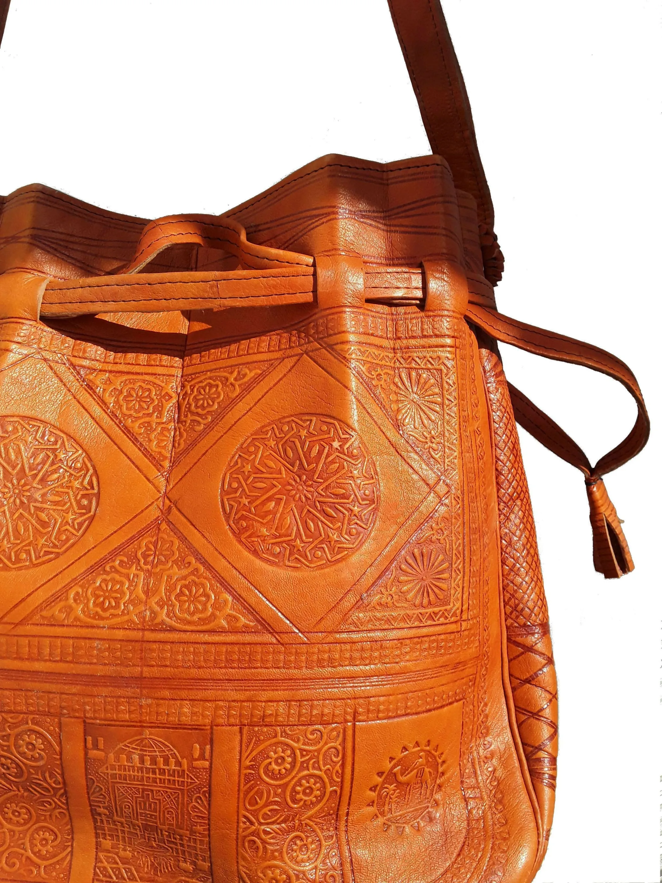 Heritage Tote - Orange with Turquoise stars