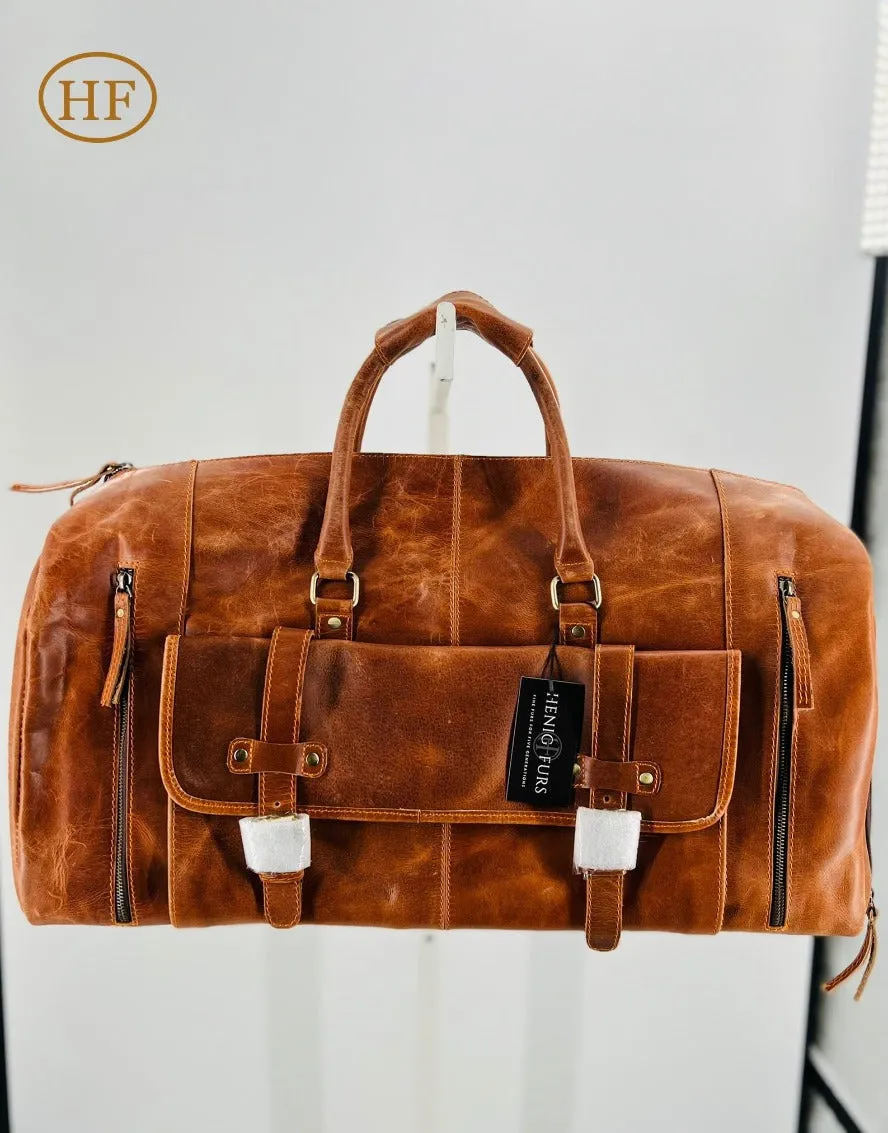 Leather Duffle Bag with Detachable Leather Shoulder Strap