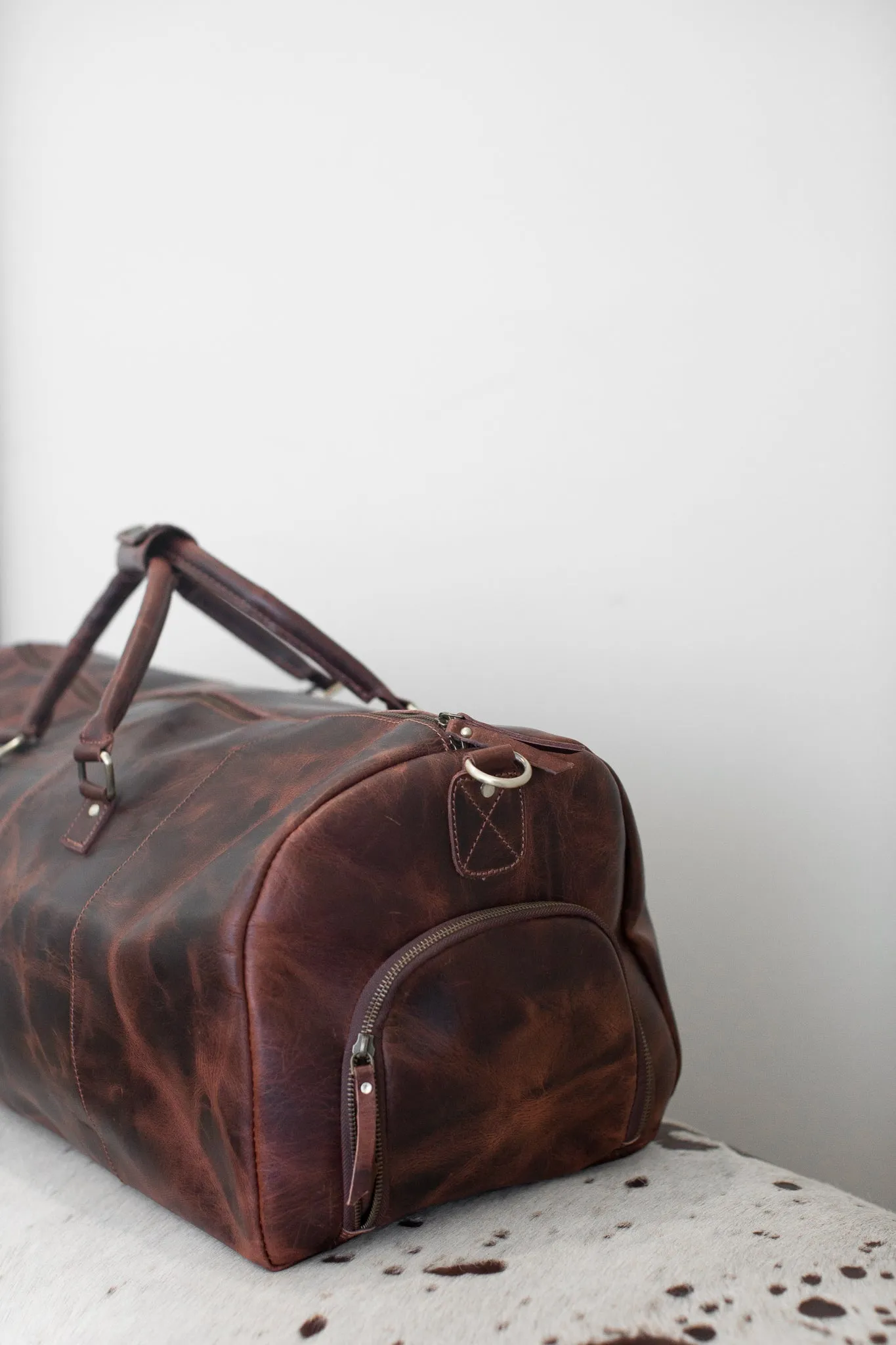 Leather Duffle Bag with Detachable Leather Shoulder Strap