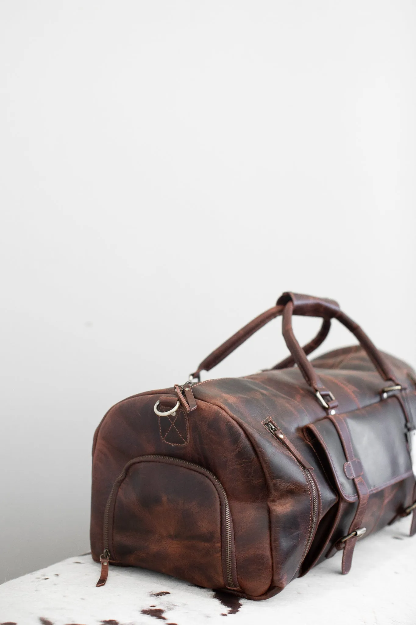 Leather Duffle Bag with Detachable Leather Shoulder Strap