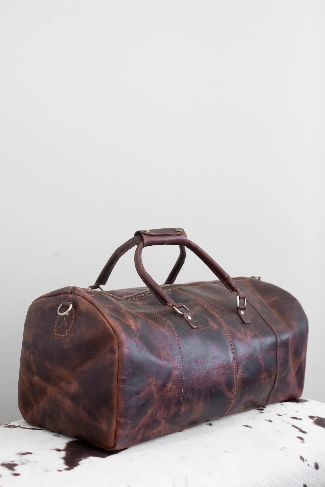 Leather Duffle Bag with Detachable Leather Shoulder Strap