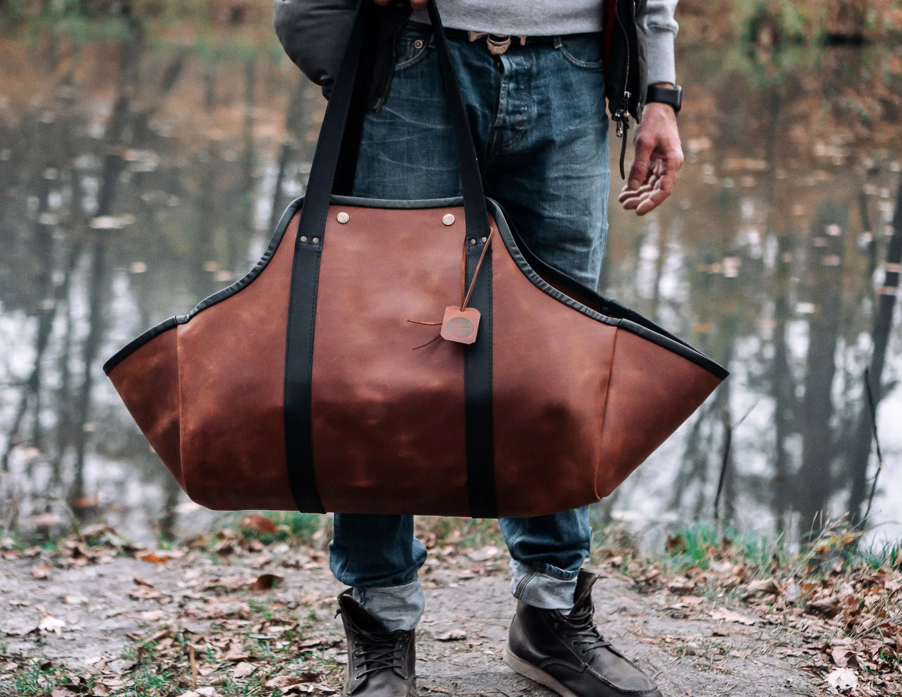 Log Carrier, Firewood Leather Bag, HandMade