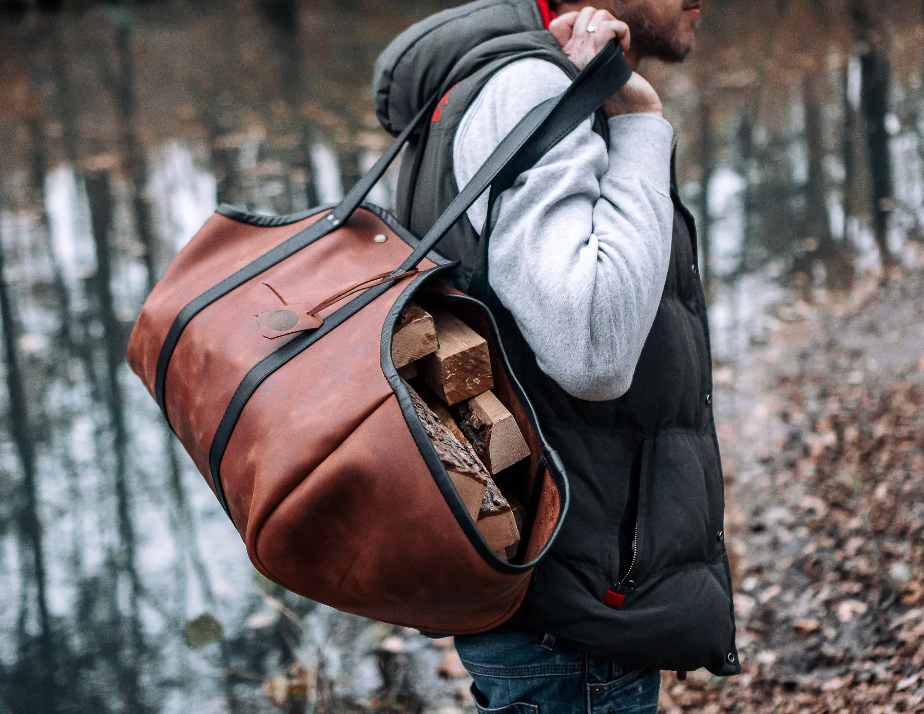 Log Carrier, Firewood Leather Bag, HandMade