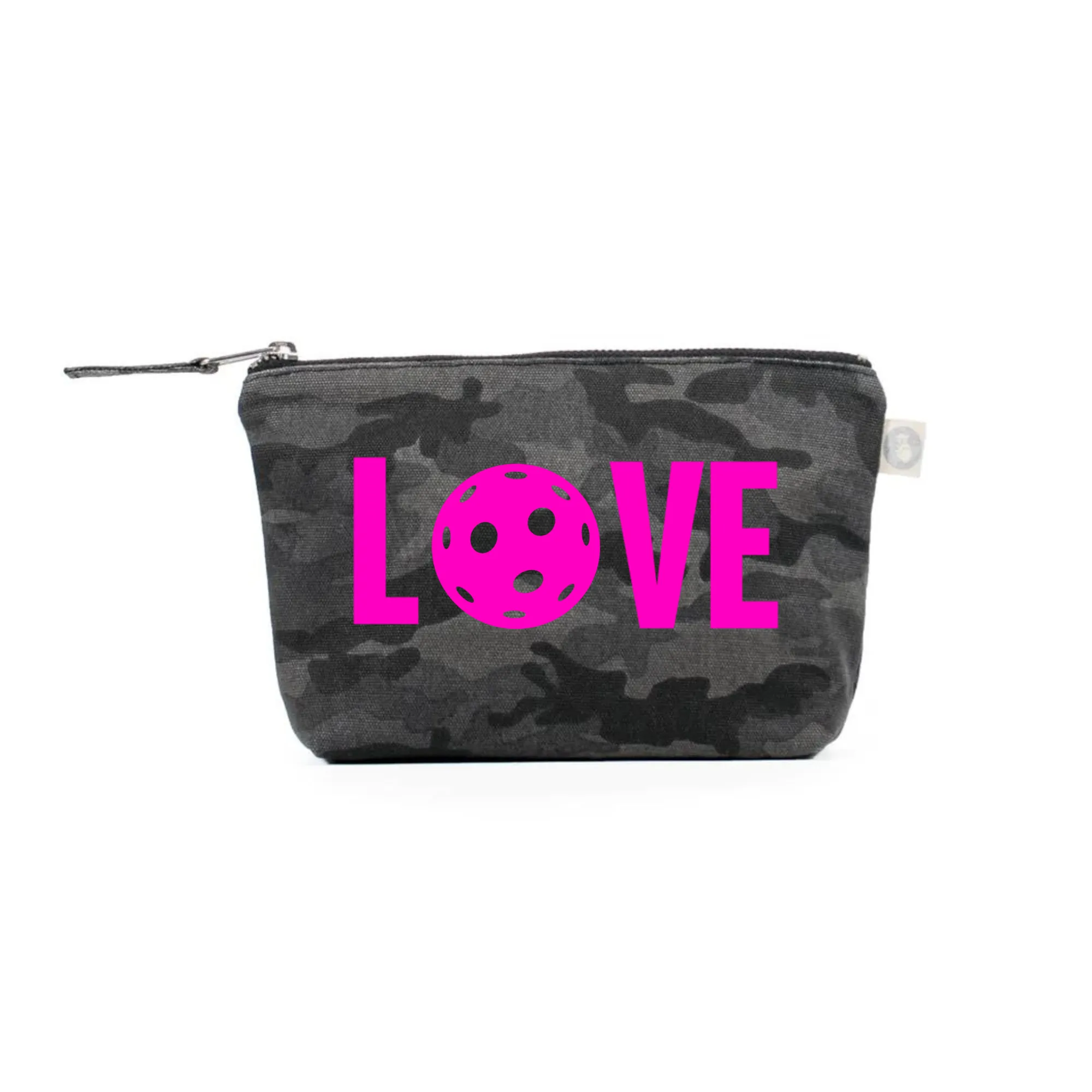 Makeup Bag Black Camo with Neon Pink Pickleball LOVE