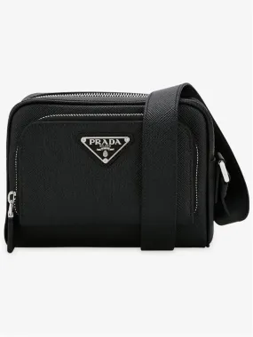 MEN'S SAFFIANO TRIANGLE LOGO BLACK CROSS BAG