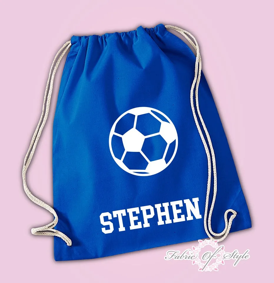 Personalised Any Name Football Back To Drawstring Boy Bag PE GYM School Kids