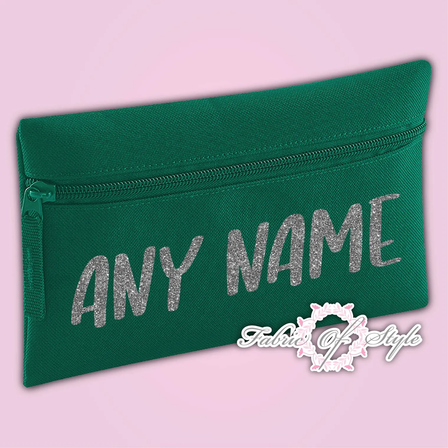 Personalised Any Name Silver Glitter Pencil Case Kids Office Stationery Back To School Zip School Bag