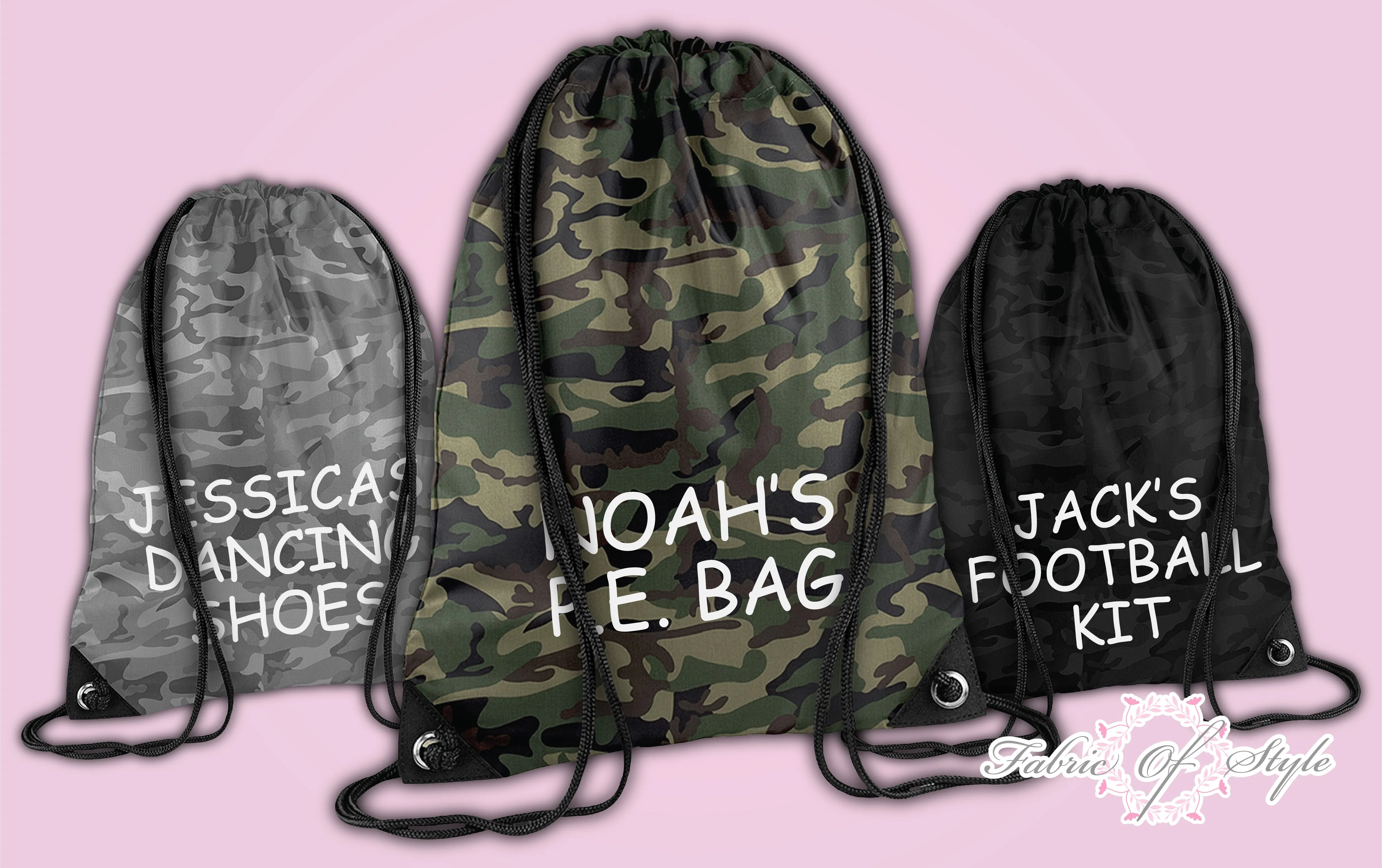 Personalised Camo PE Kit School Back to Boys Gym Kids Backpack Drawstring Bag