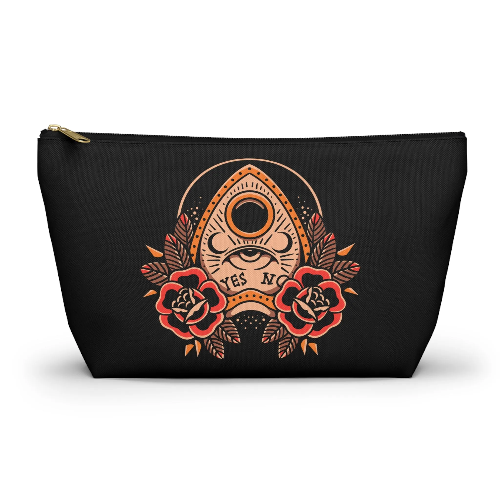 Planchette Accessory Pouch with T-bottom / Black Makeup Bag Vintage Traditional Tattoo / Punk Rock Bag