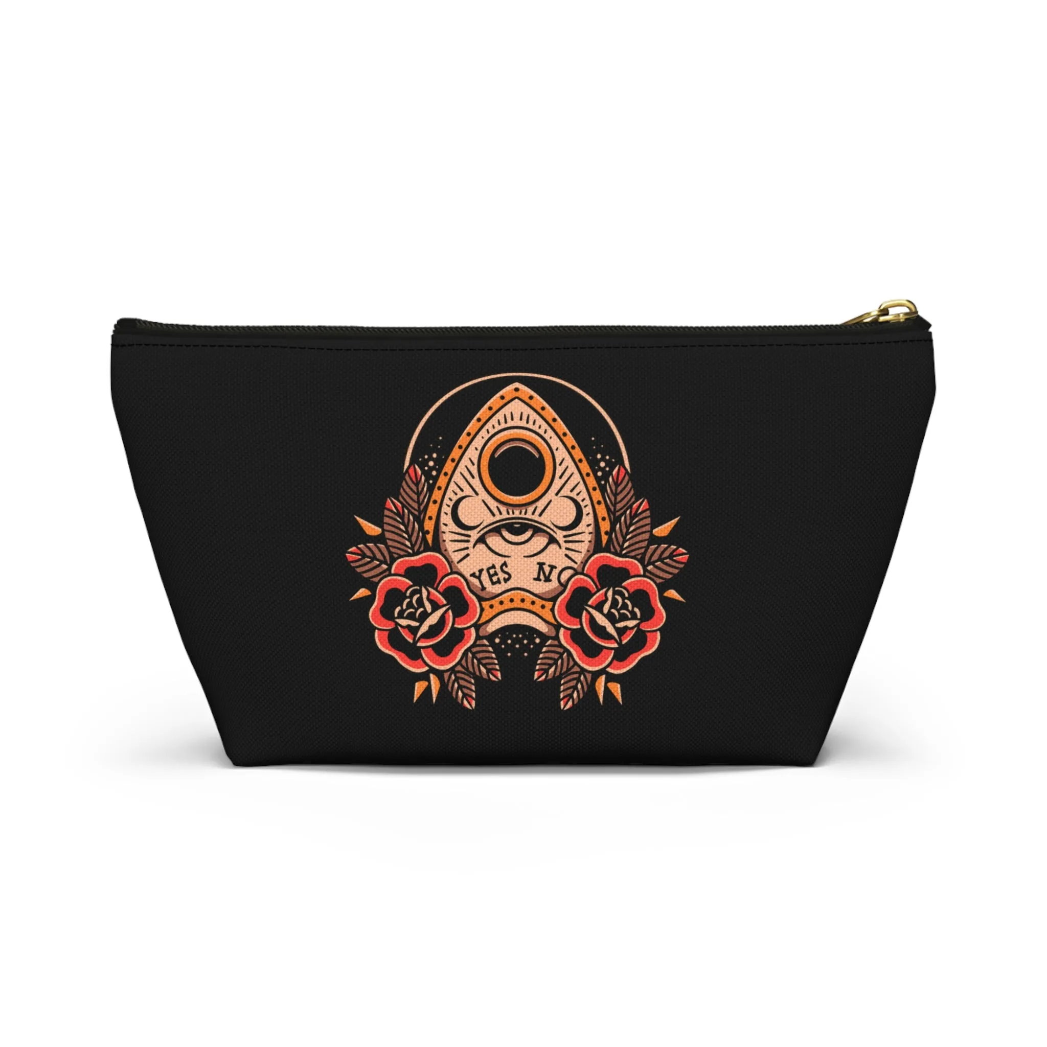 Planchette Accessory Pouch with T-bottom / Black Makeup Bag Vintage Traditional Tattoo / Punk Rock Bag